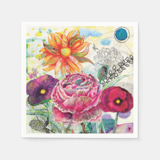 Whimsical mixed media collage art napkin