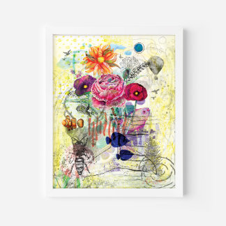 Whimsical mixed media collage art poster