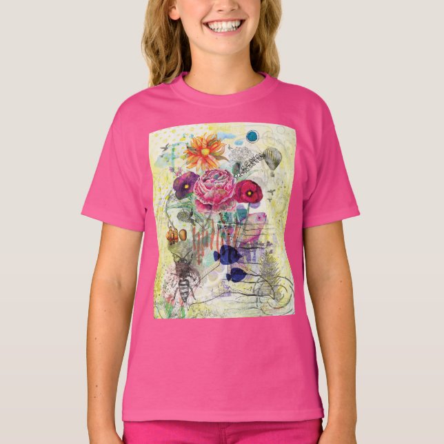 Whimsical mixed media collage art  T-Shirt (Front)