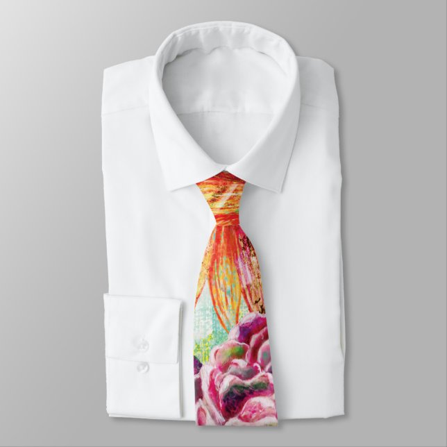 Whimsical mixed media collage art tie (Tied)