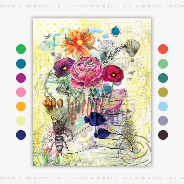 Whimsical mixed media collage art tissue paper (Creator Uploaded)