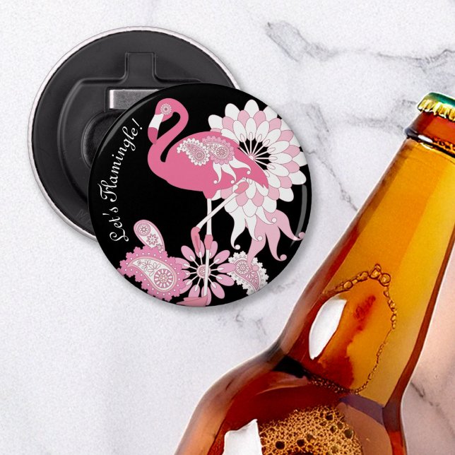 Whimsical Modern Black Pink Flamingo Bottle Opener (Creator Uploaded)