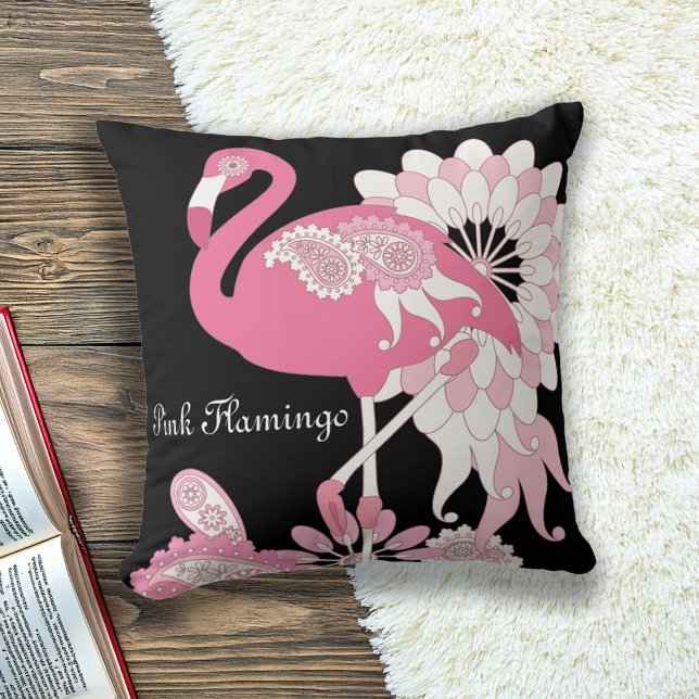 Whimsical Modern Black Pink Flamingo Cushion (Creator Uploaded)