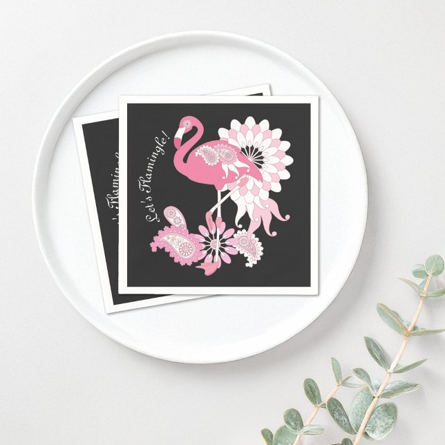 Whimsical Modern Black Pink Flamingo Napkin (Creator Uploaded)