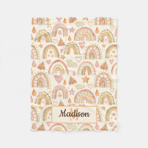 Whimsical Modern Boho Rainbow Pattern Name Baby Fleece Blanket