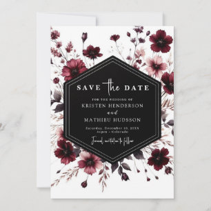 Whimsical Modern Burgundy Wedding Save The Date