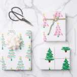 Whimsical Modern Christmas Tree Set of 3 Wrapping Paper Sheet<br><div class="desc">A whimsical set of Christmas tree wrapping paper. The first design features a modern Christmas tree with rainbow lights on it. The second design feature a peppermint pink Christmas tree. The final design is a spruce Christmas tree complete with ornaments.</div>