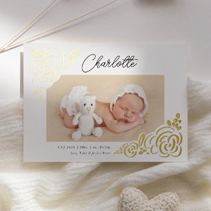 Whimsical Modern Floral Photo Birth Announcement