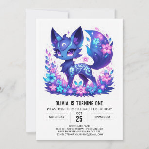 Whimsical Modern Fox 1st Birthday Invitation