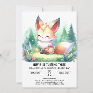 Whimsical Modern Fox Birthday digital Invitation