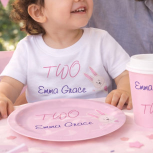 Whimsical Modern Pink Bunny 2nd Birthday Baby T-Shirt