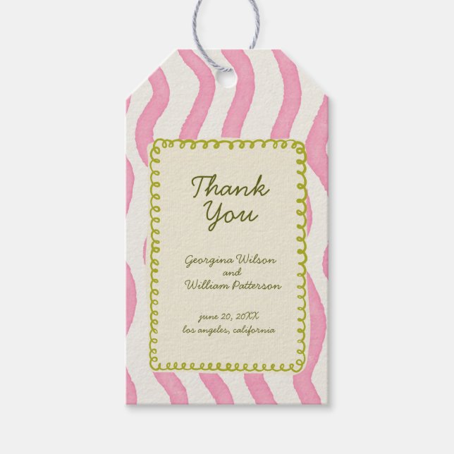 Whimsical Modern Pink & Green Wedding Favour Tag (Front)