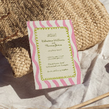 Whimsical Modern Pink & Green Wedding Invitation