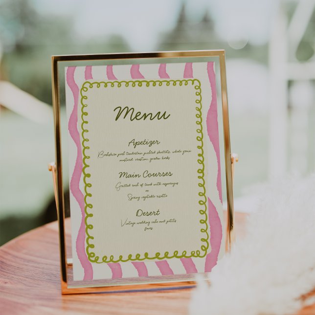 Whimsical Modern Pink & Green Wedding Menu Invitation (Creator Uploaded)