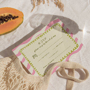 Whimsical Modern Pink & Green Wedding RSVP Card