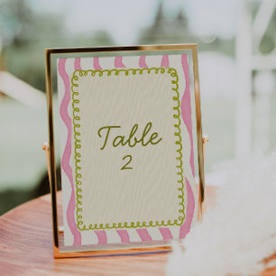 Whimsical Modern Pink & Green Wedding Table Number