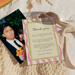 Whimsical Modern Pink & Green Wedding Thank you  Invitation