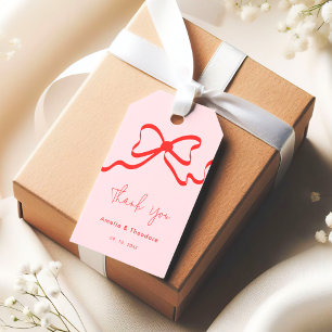 Whimsical Modern Pink Red Bow Wedding Gift Tags