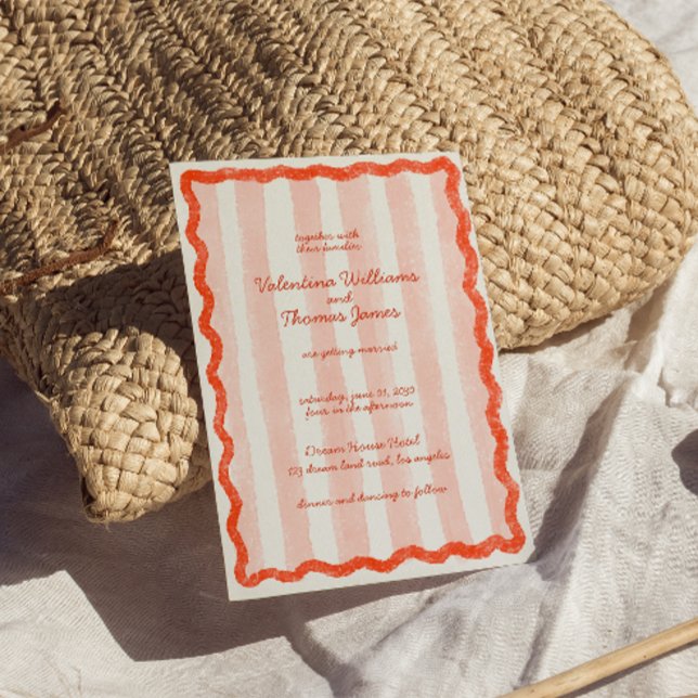 Whimsical Modern Pink & Red Wedding Invitation (Creator Uploaded)