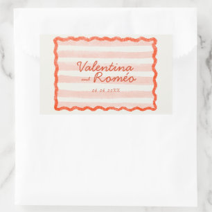 Whimsical Modern Pink & Red Wedding Rectangular Sticker