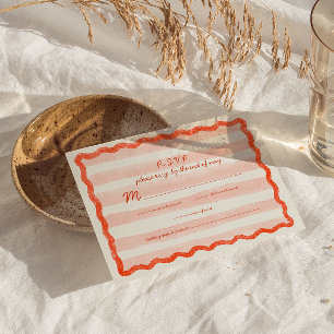 Whimsical Modern Pink & Red Wedding RSVP Card. Card