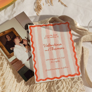 Whimsical Modern Pink & Red Wedding Save the date Invitation