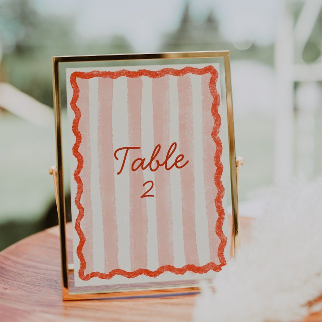 Whimsical Modern Pink & Red Wedding Table Number (Creator Uploaded)