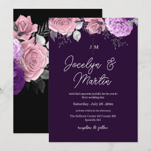 Whimsical Modern ⎮Purple Floral Wedding  Invitation