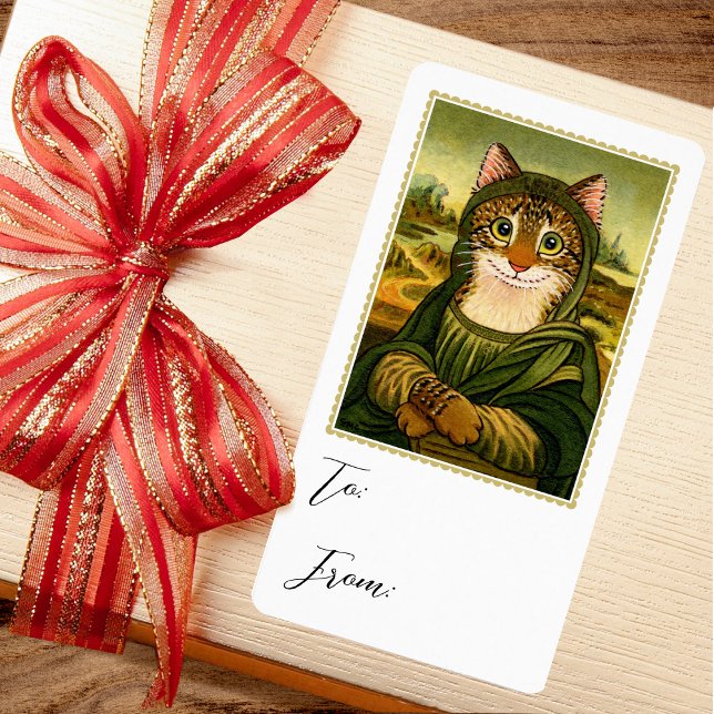 Whimsical Mona Lisa Cat Gift Sticker Label (Creator Uploaded)