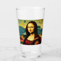 Whimsical Mona Van Gogh style Lisa Glass Cup