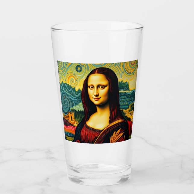 Whimsical Mona Van Gogh style Lisa Glass Cup (Front)