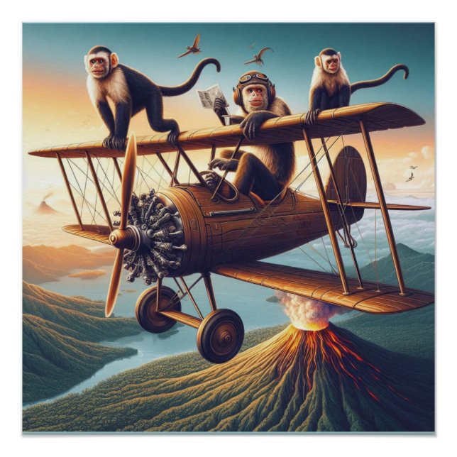 Whimsical Monkey Aviators Conquer the Sky! Poster (Front)