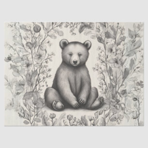 Whimsical Monochromatic Bear in the Flower Garden Tissue Paper