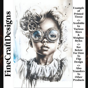 Whimsical Monochrome Girl In Goggles W7 Decoupage Tissue Paper