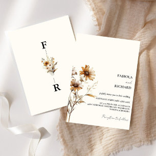 Whimsical Monogram Ivory Wildflower Wedding  Invitation
