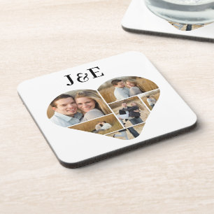 Whimsical Monogram Lovely Heart Photo Collage  Coaster