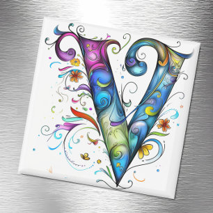 Whimsical Monogram V Magnet