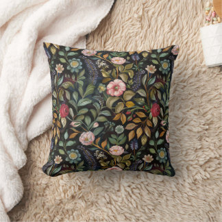 Whimsical Moody Maximalist Dark Floral Botanical Cushion