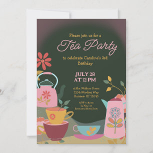 Whimsical Moody Tea Party Birthday Invitation