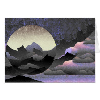 Whimsical Moon and Mountains Abstract Art