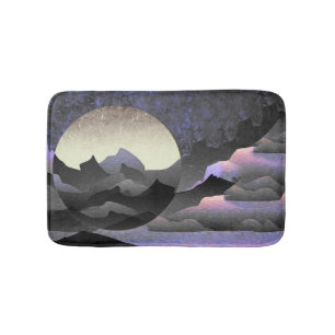Whimsical Moon and Mountains Abstract Art Bath Mat