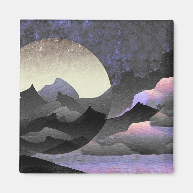 Whimsical Moon and Mountains Abstract Art Magnet (Front)