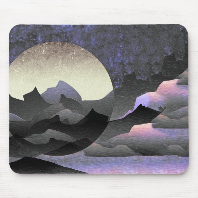 Whimsical Moon and Mountains Abstract Art  Mouse Pad (Front)