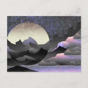 Whimsical Moon and Mountains Abstract Art Postcard