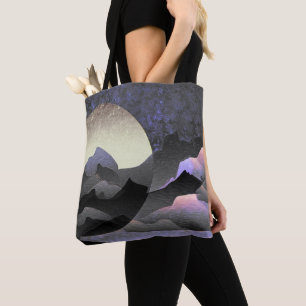 Whimsical Moon and Mountains Abstract Art Tote Bag