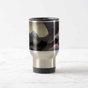 Whimsical Moon and Mountains Abstract Art Travel Mug