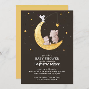 Whimsical Moon and Stars Baby Shower Invitations