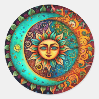 Whimsical Moon and Sun Classic Round Sticker