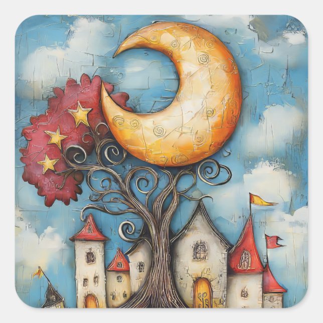 Whimsical Moon and Town Stickers (Front)
