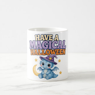Whimsical Moon and Witch Dragon Halloween Coffee Mug